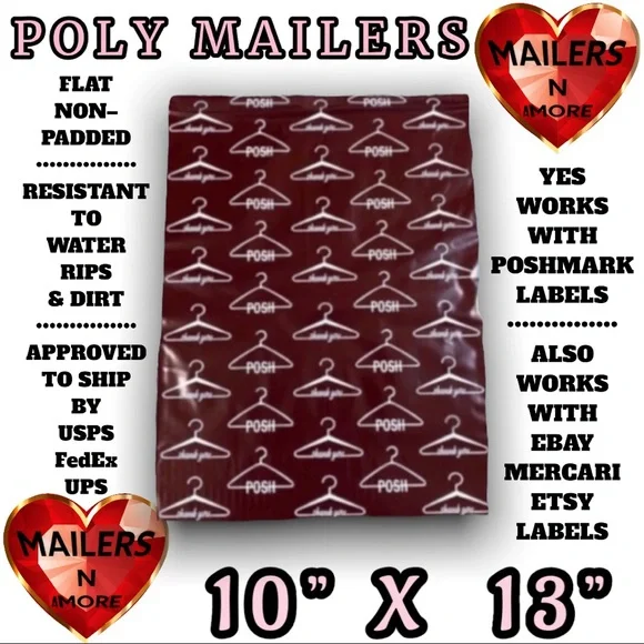 ( Quantity 25 10x13 ) Posh Hanger Burgundy Poly Mailers Bags Shipping Envelopes - Picture 2 of 2